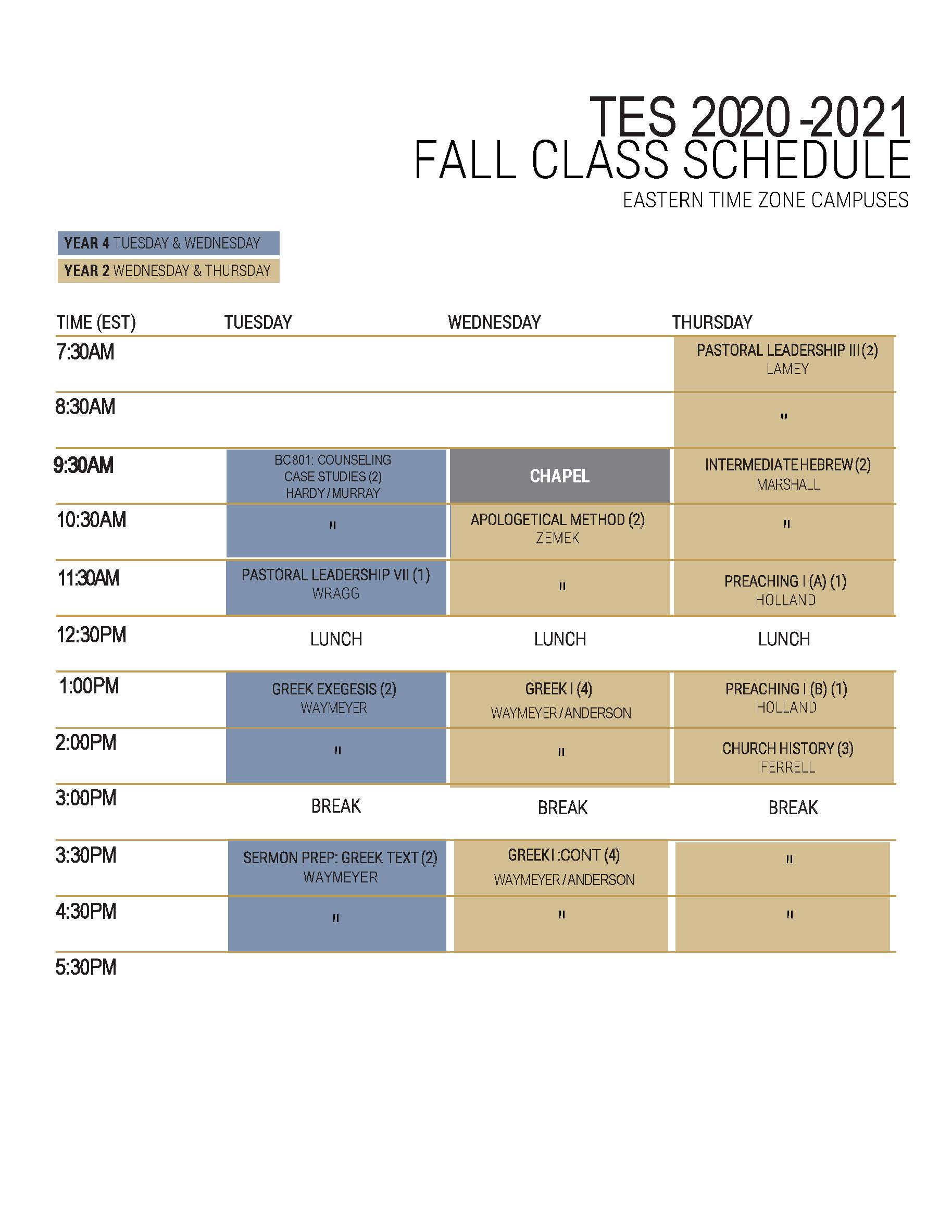Class Schedules Expositors Seminary